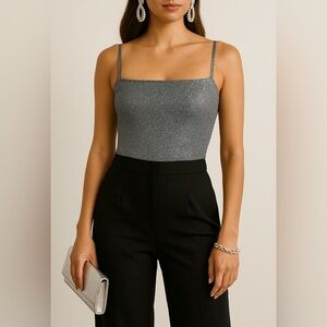 Silver Sparkly glitter shimmer square neck tank top sz XS - party night out glam